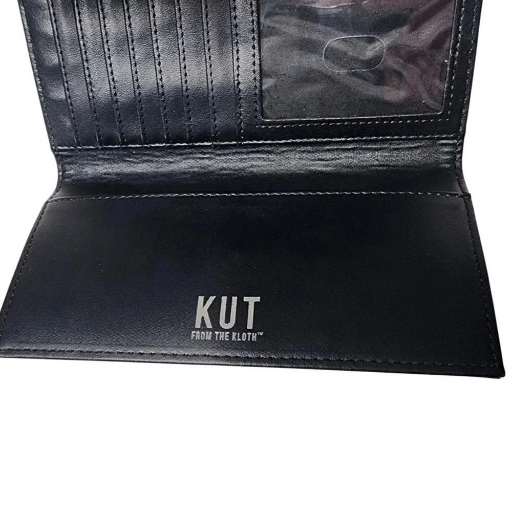 KUT from the Kloth Black White Striped Trifold Wallet ID Window Card Slots